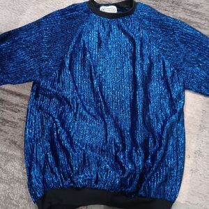 Vintage 80s Blue Metalic Blue Top